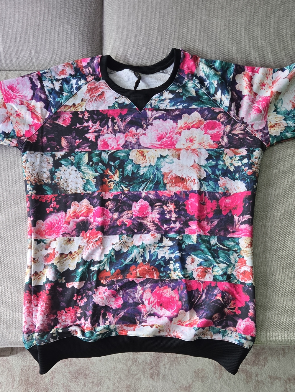 Floral Stripe Short-Sleeve Top - Pink Multi